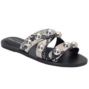 Marc Fisher Slide Sandal Bryte Snake Silver Hardware Cream Black 10M